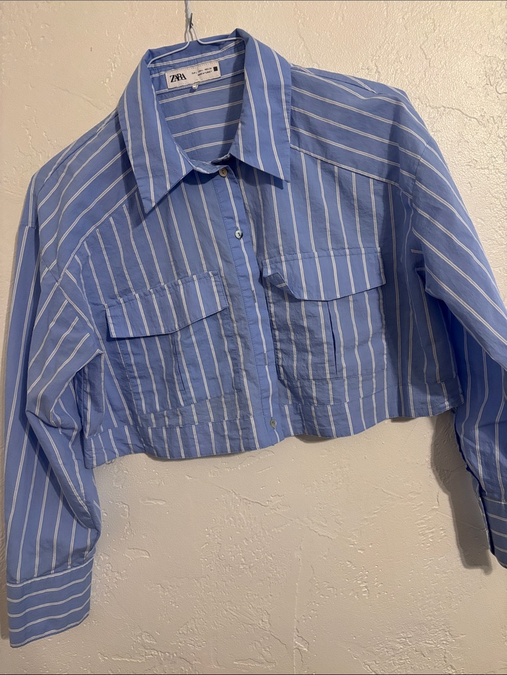 Zara Blue Striped Cropped Top Shirt